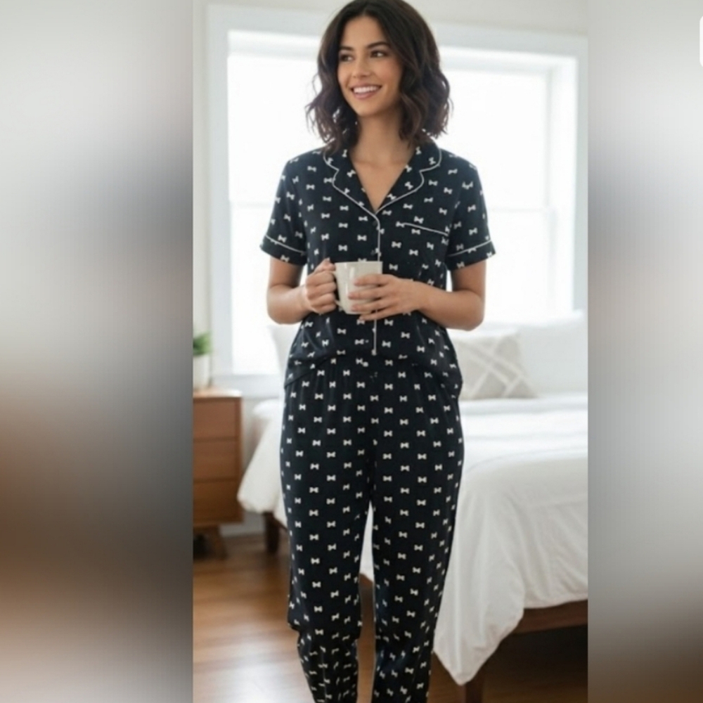Kate Spade Black and Pink Bow Pajama Set